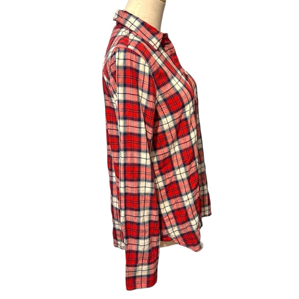 J.Crew Red Plaid Flannel Button Down Shirt Women’s Size 4 Long Sleeve Cotton - Picture 6 of 8